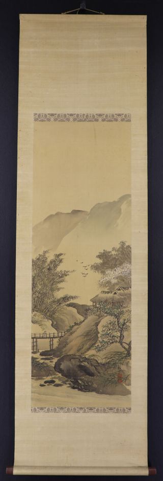 JAPANESE HANGING SCROLL ART Painting Sansui Landscape Asian antique E7250 2