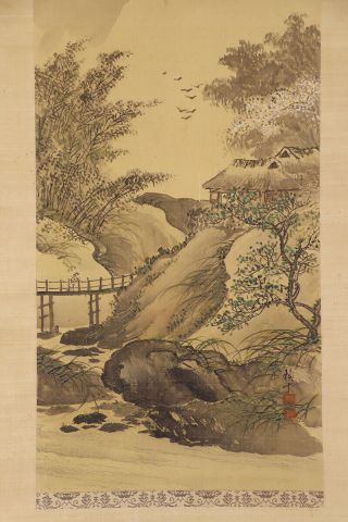 JAPANESE HANGING SCROLL ART Painting Sansui Landscape Asian antique E7250 5