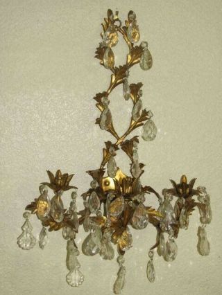 Vintage Italian Tole Gold Gilt Wall Candelabra Sconce,  22 " By 17 "