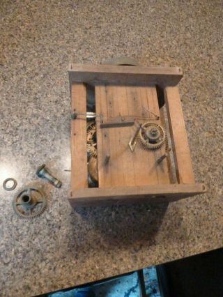 Antique Clock Wood With Brass Gears And Top Bell Parts