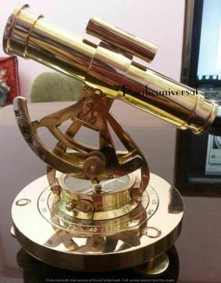 Vintage Brass Survey Theodolite Alidate Telescope Compass Joined Marine Decor