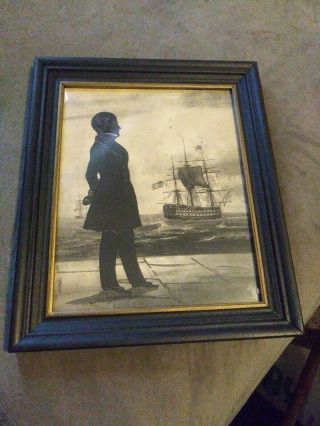 1830s? Us Navy Commodore James Biddle Military Etching Silhouette Uss Columbus