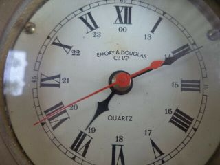 Emory & Douglas Co.  Brass Maritime Clock,  3 In.  Glass Face,  1 Aa Battery
