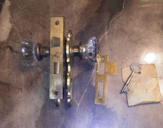 Vintage Yale Mortise Lock Set And Brass Backplates,  Nos; Crystal Door Knob