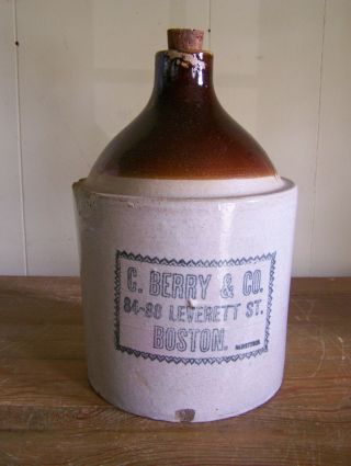 Antique Vintage C.  Berry & Co.  Boston Stoneware Jug