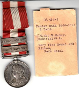 Canada General Service Medal Clasp Fenian Raid 1866 - 1870 B.  S.  Maj.  W.  Mccoy