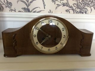 Vintage German Art Deco Walnut Cased Mantel Clock Emes Bim Bam Chimes