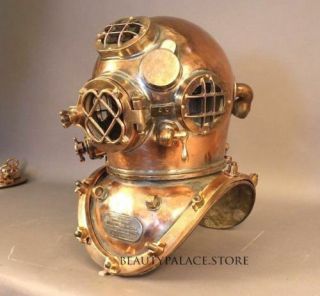 Vintage Heavy 18 Kg Solid Copper Navy Mark V Brass Diving Divers Helmet
