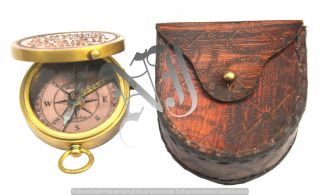 Brass Compass Copper Dial Nautical Pocket Compass Collectible Item With Case