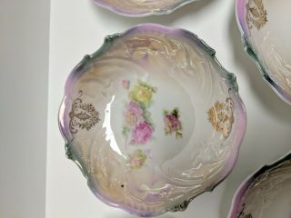 5 VINTAGE GERMAN PORCELAIN HAND PAINTED BERRY BOWLS GOLD GILT SCALLOPED EDGES 4