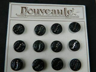 Special 24 Antique Victorian Small Black Tint Metal Brass Buttons Twinkle Card