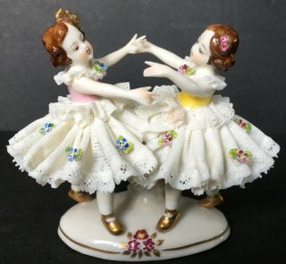 Dresden Porcelain Lace Franz Witter Twin Ballerina Dancing Girls