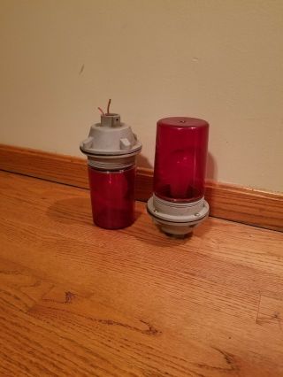 Vintage Russell & Stoll Co Plastic Industrial Light With Red Globe