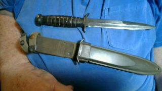 Us Ww2 M3 Utica Blade Marked Fighting Knife With Us M8 Bm Co Scabbard.