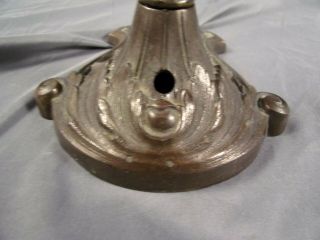 Antique Reverse Painted Slag Glass Bronzed Metal Pittsburgh Signed Lamp Base 3
