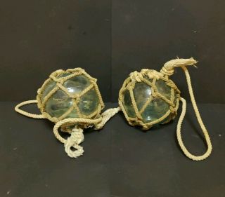 Vintage Japanese Glass Fishing Balls Aqua Floats Buoy Nets