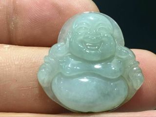 Certified Exquisite Green Hand Carved Happy Buddha Jadeite Jade Pendant1571