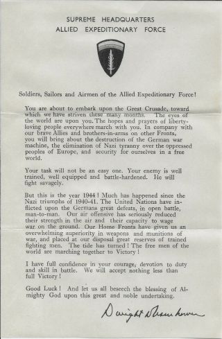 D - Day Letters From Ike And Fdr And Other Items Given To Gis In England