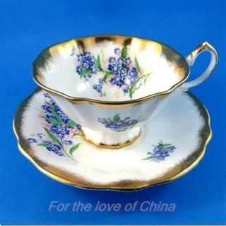 Heavy Gold Edge With Forget Me Nots Queen Anne Tea Cup And Saucer Set