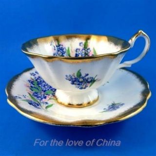 Heavy Gold Edge with Forget Me Nots Queen Anne Tea Cup and Saucer Set 2