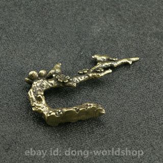Chinese Small Bronze Exquisite Animal Pied Magpie Plum Blossom Tree Statue 喜上眉梢 4