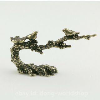 Chinese Small Bronze Exquisite Animal Pied Magpie Plum Blossom Tree Statue 喜上眉梢 5