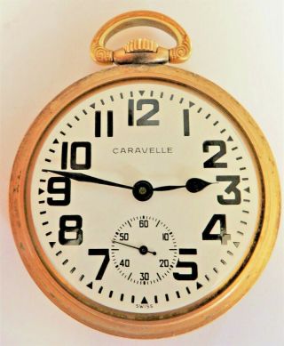 BULOVA MEN ' S 16 SIZE 17 JEWELS POCKET WATCH RUNS,  LOOKS GOOD GOLD COLORED CASE 8