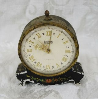 Vintage Swiza 8 Mignon 7 Jewels Alarm Travel Clock Swiss Made Collector Piece