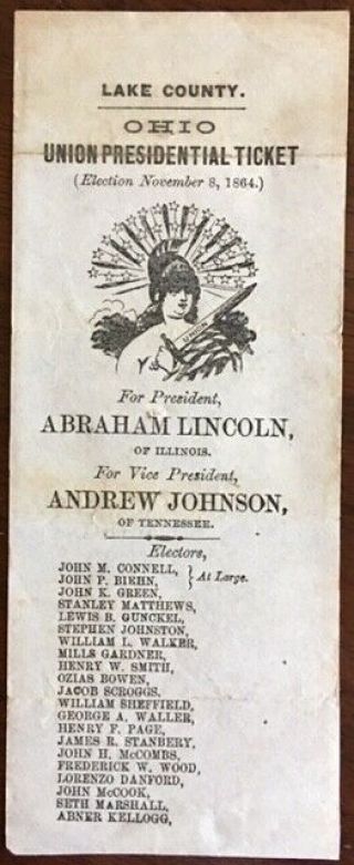 1864 Civil War Abraham Lincoln Lake Co. ,  Ohio,  Presidential Ballot 2