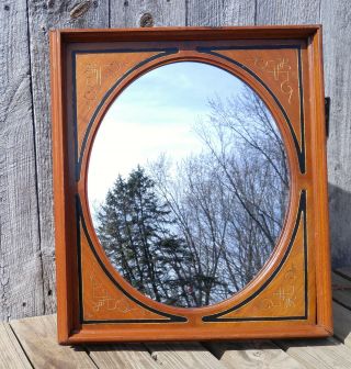 Antique Victorian Carved Eastlake Walnut Wall Mirror,  Rectangle Frame Oval Glass