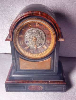 Japy Freres Belgian Slate & Rouge Marble 8 Day Bell Striking Mantle Clock