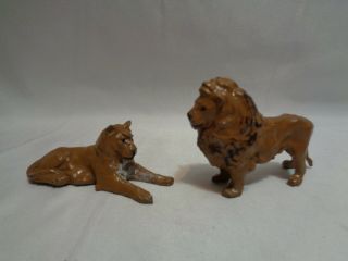 Antique Prewar Britains England Circus Or Zoo Lion & Lioness Lead Toys