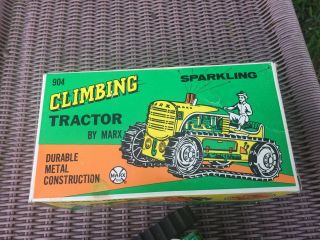 Vintage MARX TIN LITHO WIND UP SPARKLING CLIMBING TRACTOR 904 w/Orig BOX 6