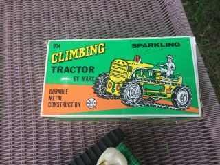 Vintage MARX TIN LITHO WIND UP SPARKLING CLIMBING TRACTOR 904 w/Orig BOX 7