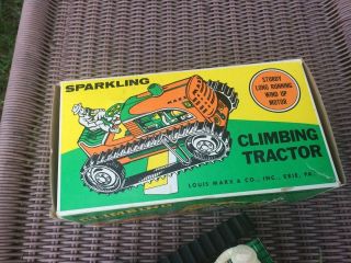 Vintage MARX TIN LITHO WIND UP SPARKLING CLIMBING TRACTOR 904 w/Orig BOX 8
