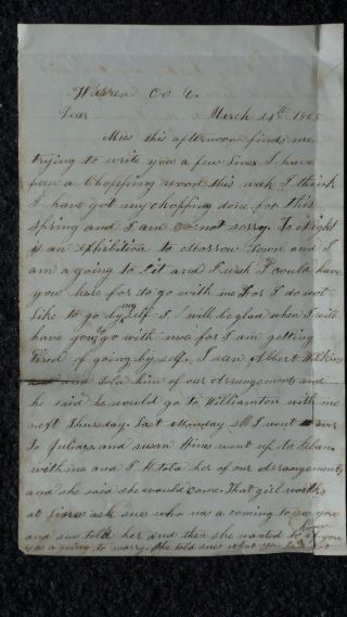 Civil War Era Letter Dated March 24th,  1865 Sent From L.  W.  Brant To His Fiance