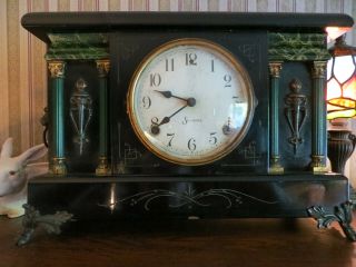 Vintage Antique Sessions 4 Column Mantle Clock,  Chimes W/ Key,  Pendulum