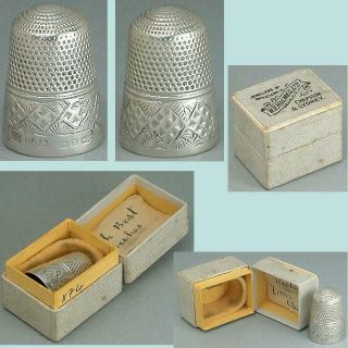 Antique English Sterling Silver Thimble In Jewelers Box Hallmarked 1890