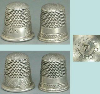2 Antique Sterling Silver Thimbles " So Easy " & Waite,  Thresher C1890s - 1900s
