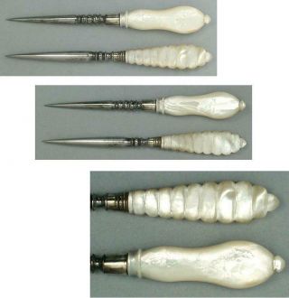 2 Antique Mother of Pearl Stilettos / Awls English Circa 1880 2