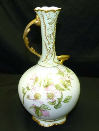 Old Ktk Knowles Taylor Lotus Ware 10 " Parmian Vase Painted Pink Flowers W/ Gold