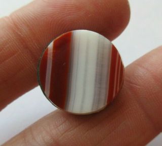 Flawless Antique Vtg Polished Agate Stone On Metal Button Drum Type 3/4 " (a)