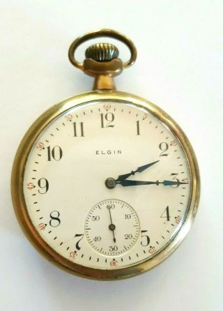 Antique 1907 Elgin Pocket Watch 16s 17j Grade 340 Model 7 Winds And Runs