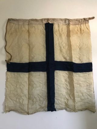Vintage Linen Tan & Blue Cross Flag 33 X 36 With Marking Wartime Flag Framing