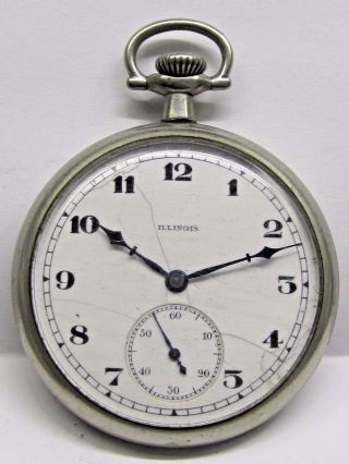 Antique Illinois 43.  Mm - Size,  Silveroid Pocket Watch Movement / Case 17 Jewels.