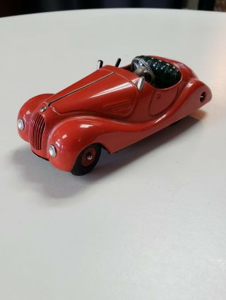 Schuco Akustico Model 2002 Tin Wind Up Toy Car Red Us Zone Germany No Key