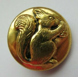 Darling Antique Vtg Brass Metal Picture Button Squirrel W/ Nut 7/8 " (x)