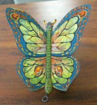 Early Vintage German? Tin Litho Butterfly Wind Up Push Toy 7 - 3/4 "