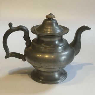 Antique Isaac C.  Lewis Pewter Teapot C1850