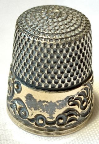 Vintage Antique Sterling Silver Thimble With Gold Filling Size 6